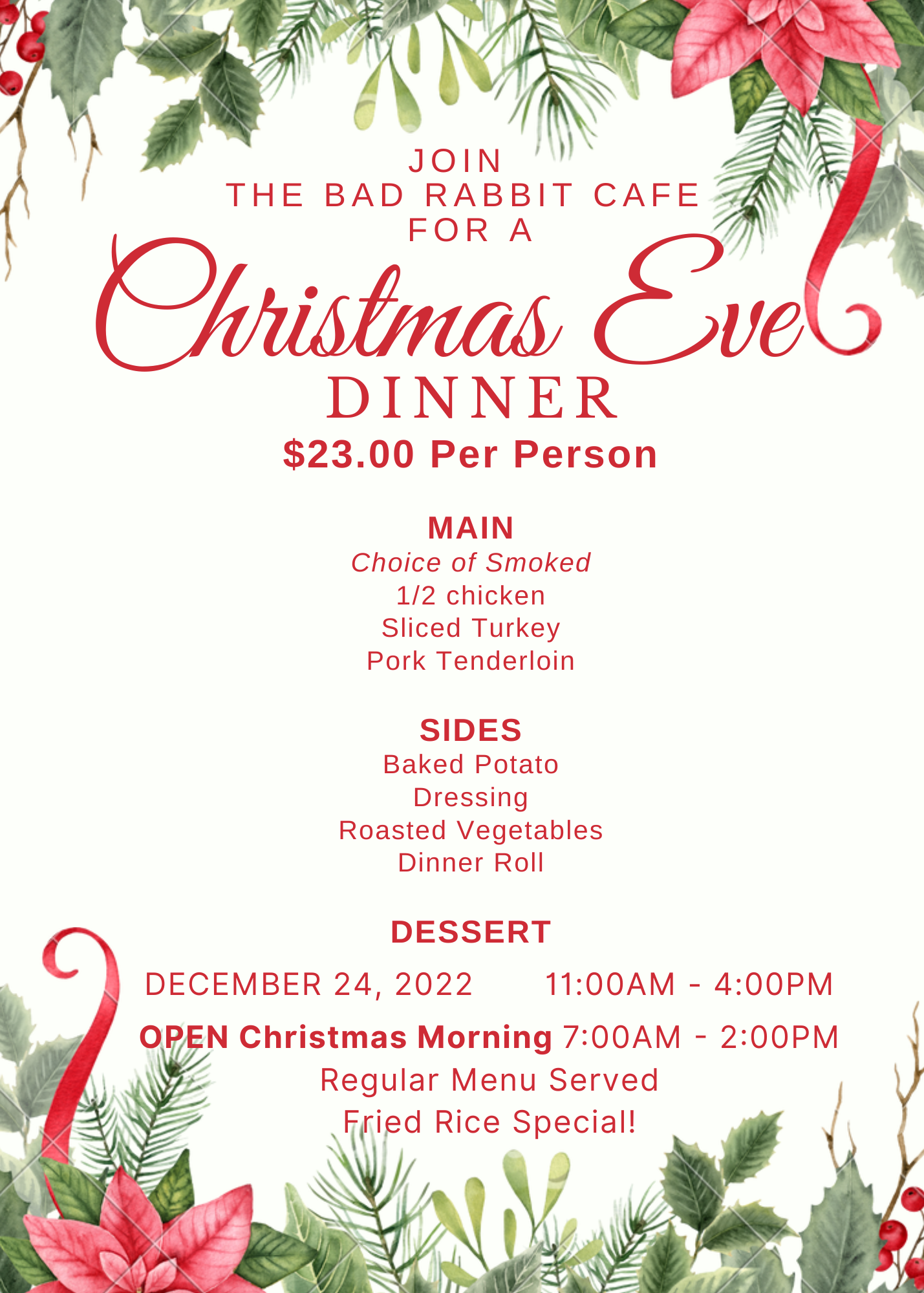 Join us for Christmas Eve Dinner POATRI Property Owners Association